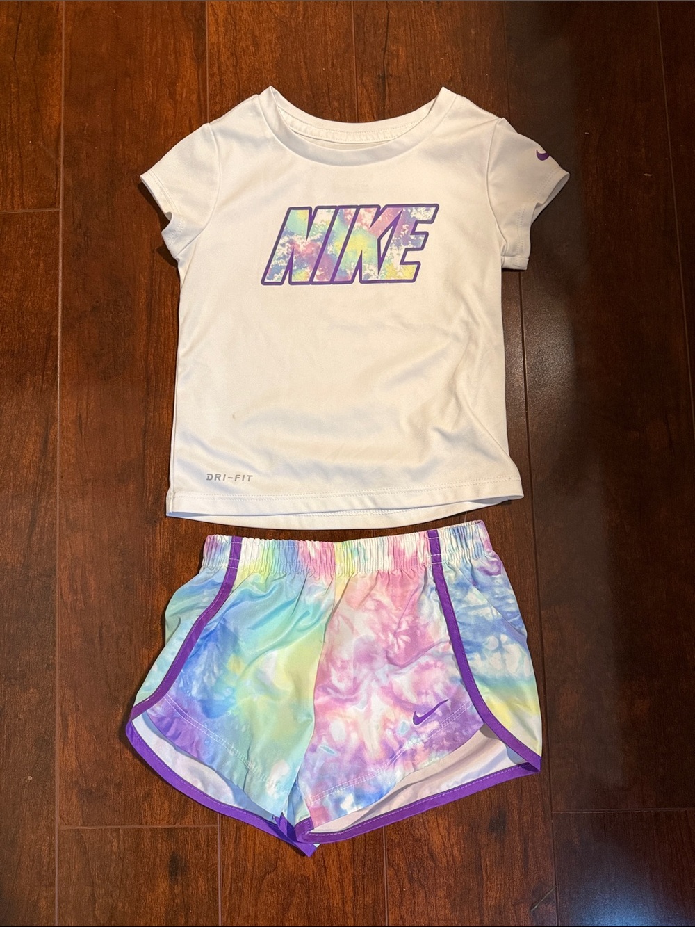 Nike Girls White Tee with Pastel Tie-Dye Shorts